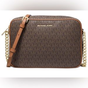 Michael Kors Jet Set Brown Large Saffiano Leather Crossbody Bag.